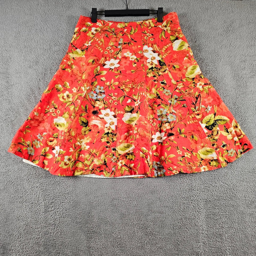 Premise Orange Floral Linen Rayon Blend A-Line Lined Skirt Size 12